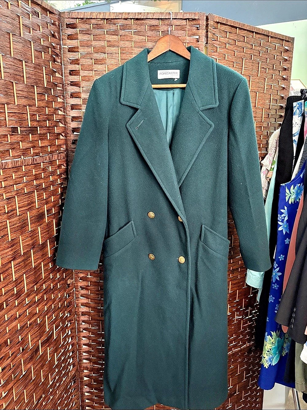 Vintage FORECASTER Green Wool Blend Long Coat Size 10